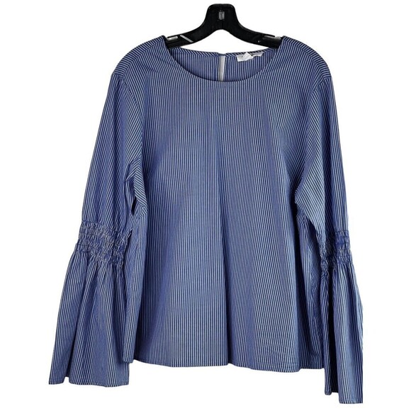 Beach Lunch Lounge Blue White Vertical Bell Sleeve Striped Lightweight Top XL - Picture 1 of 11